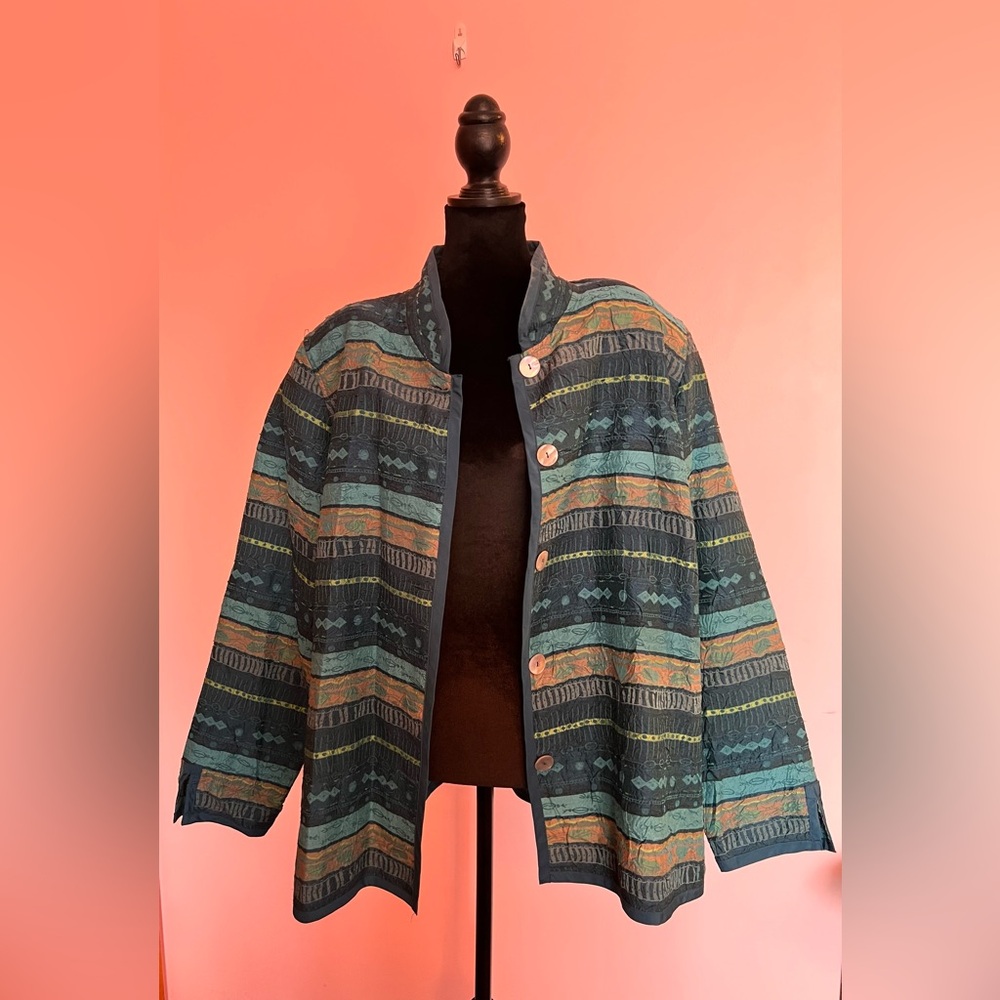 Patterned Textured Women's Button Jacket Shirt. 2X